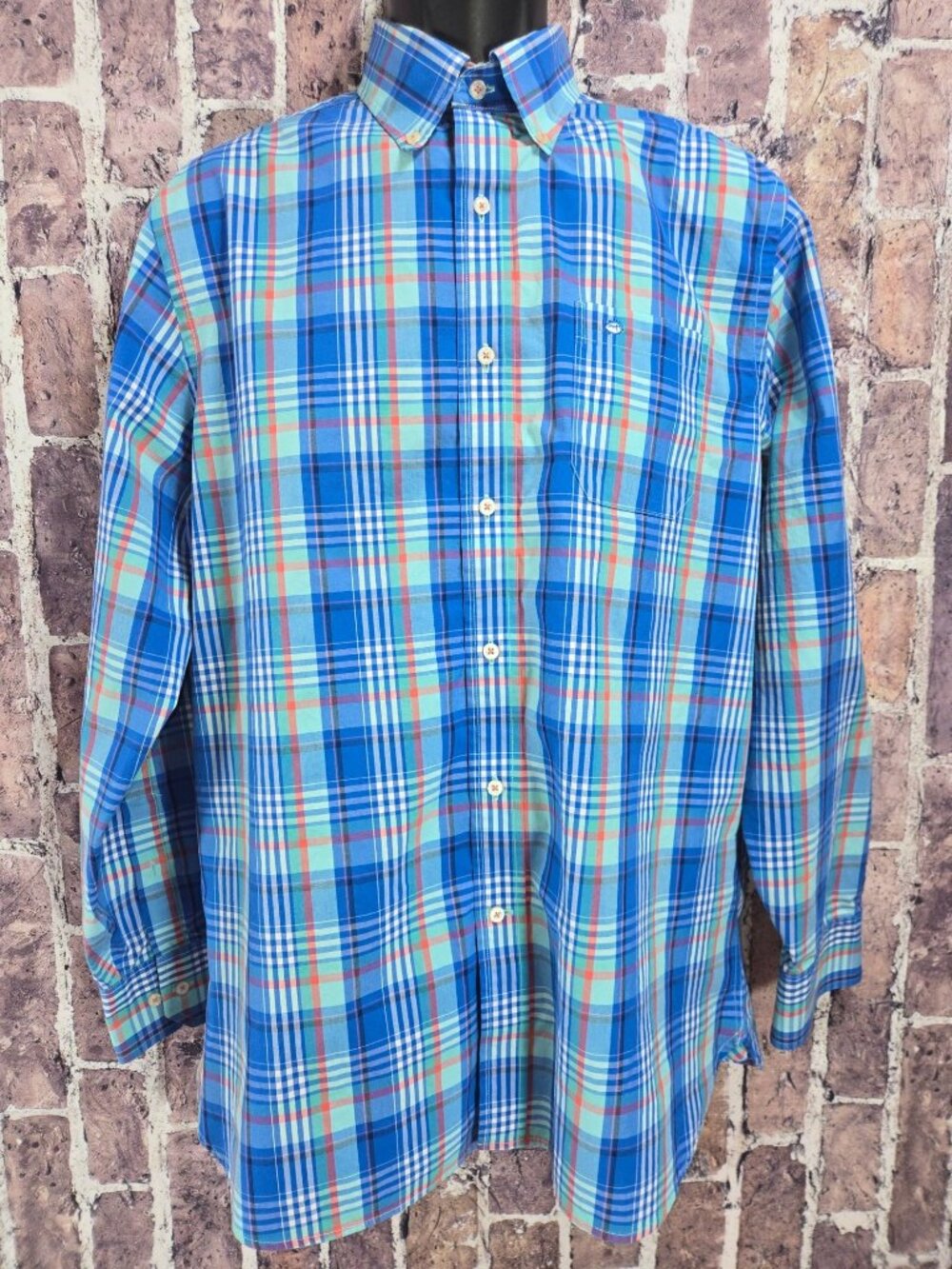 Southern Tide Mens Blue Plaid Button-Down Shirt Medium Cotton Blend